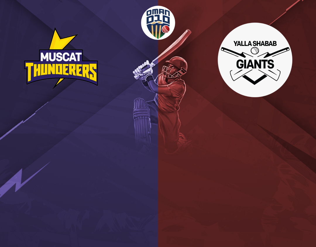 Match 15 of oman d10 league, 2024: muscat thunders vs yalla shabab giants banner