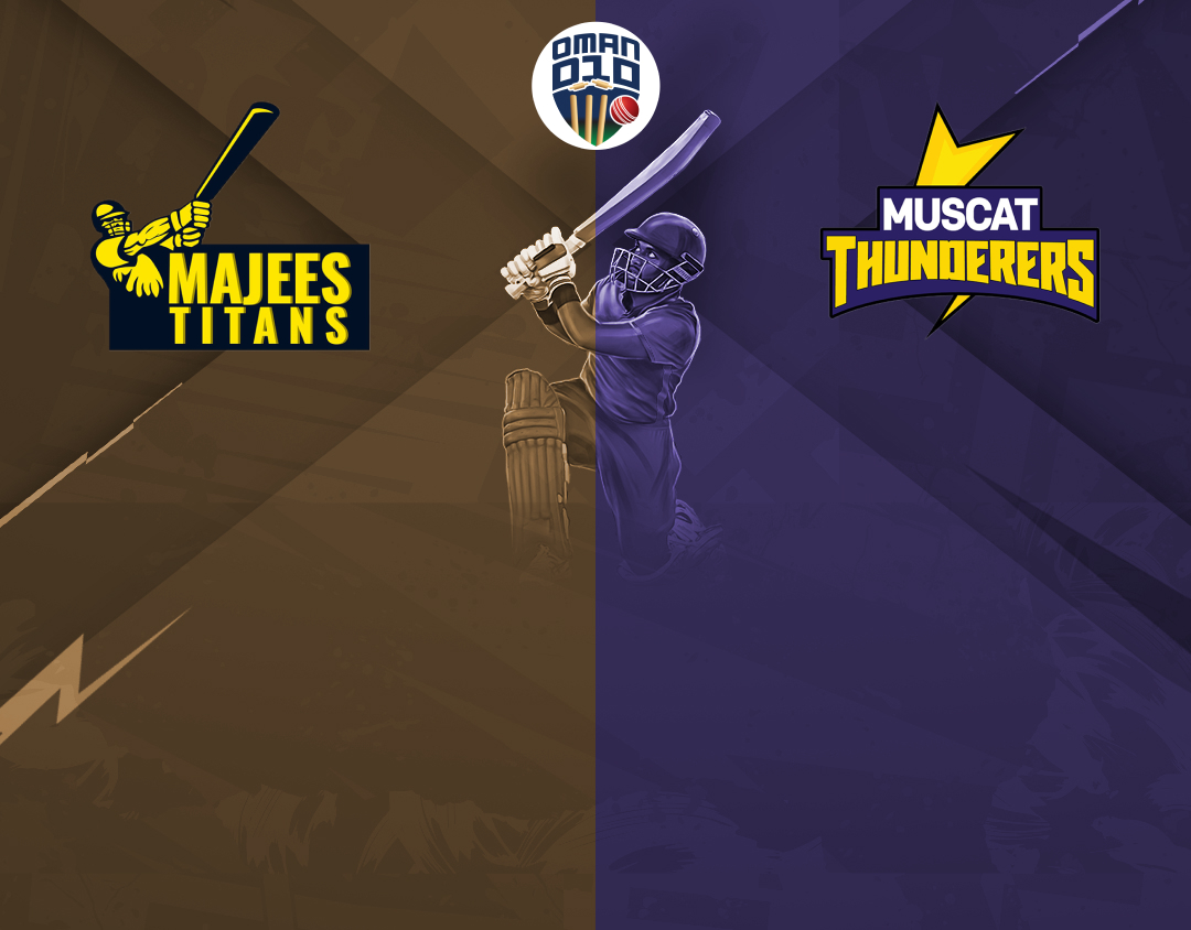 Match 20 of oman d10 league, 2024: majees titans vs muscat thunders banner