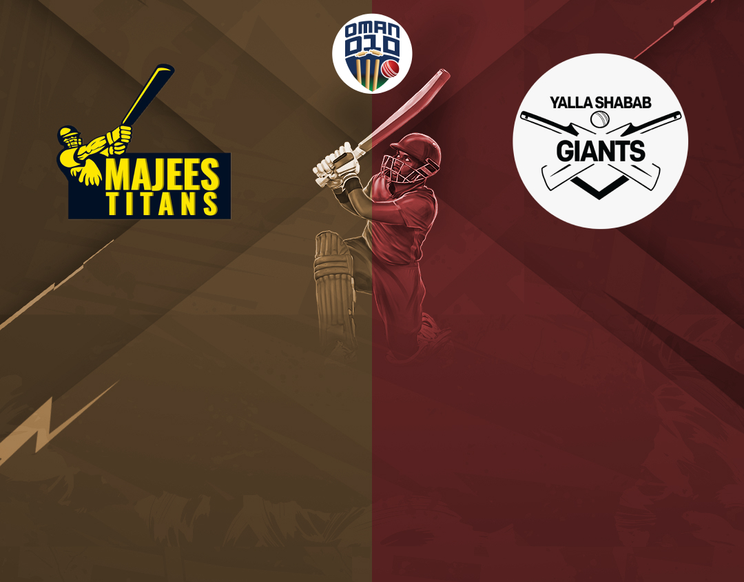Match 34 of oman d10 league, 2024: majees titans vs yalla shabab giants banner