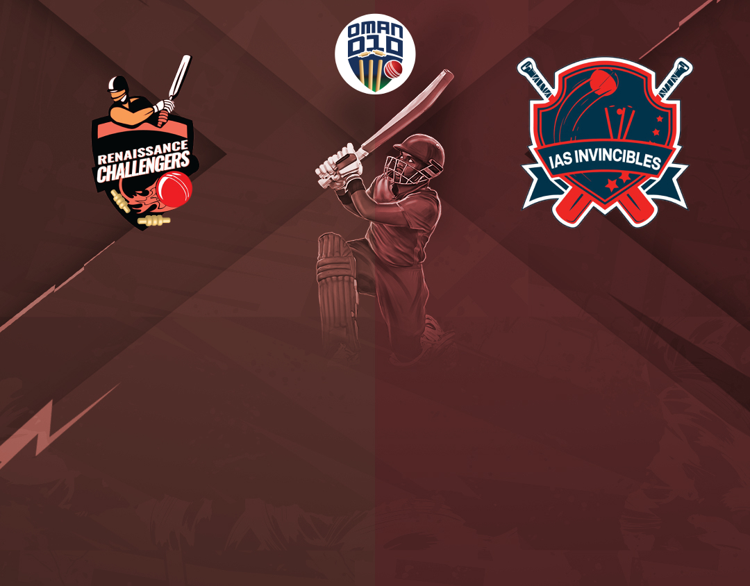 Match 38 of oman d10 league, 2024: renaissance challengers vs ias invincibles banner