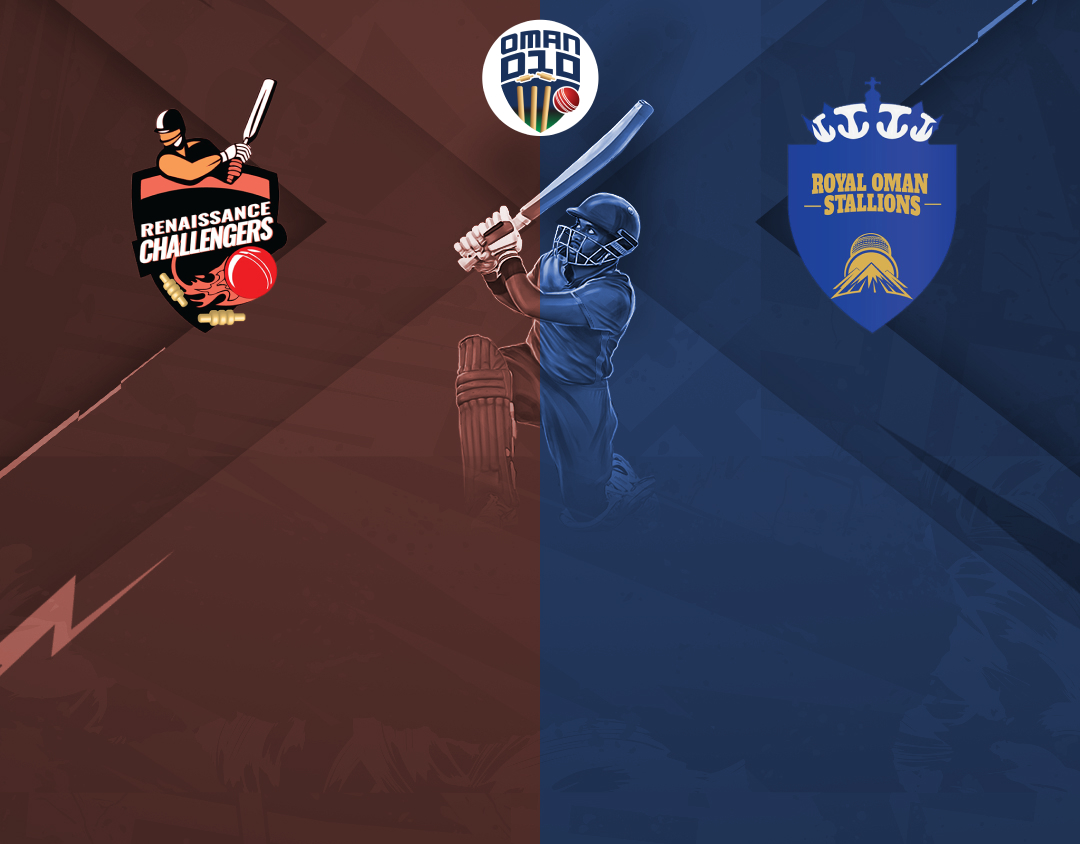 Match 40 of oman d10 league, 2024: renaissance challengers vs royal oman stallions banner