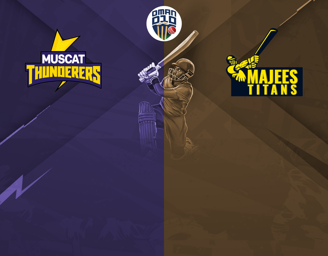 Match 41 of oman d10 league, 2024: muscat thunders vs majees titans banner