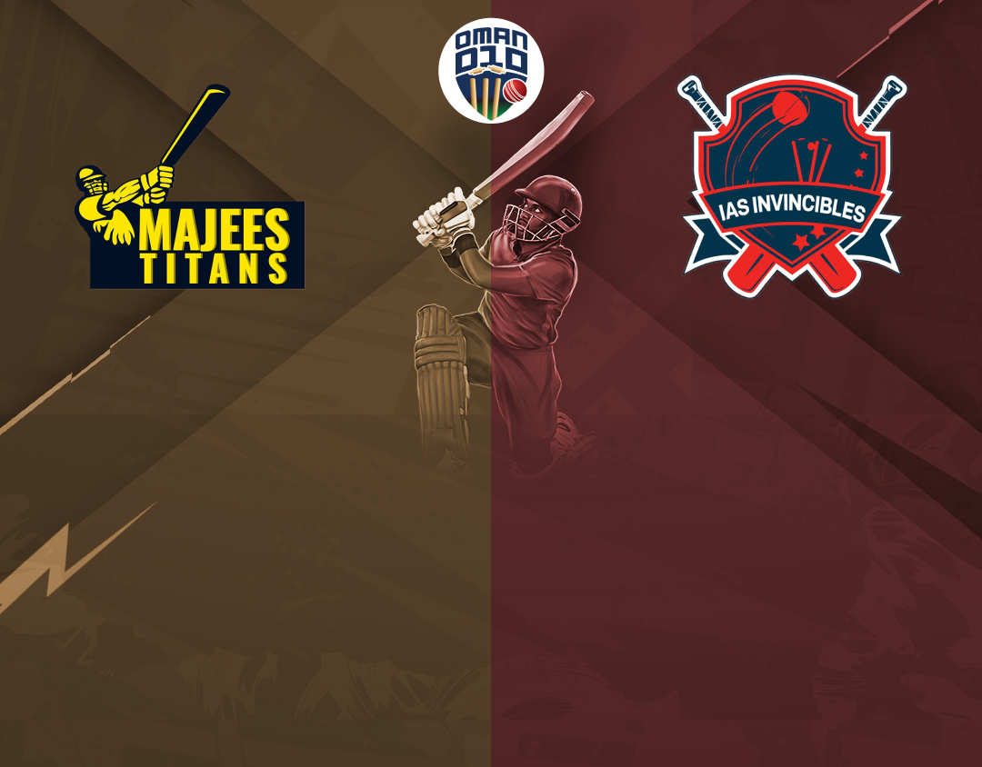 Match 43 of oman d10 league, 2024: majees titans vs ias invincibles banner