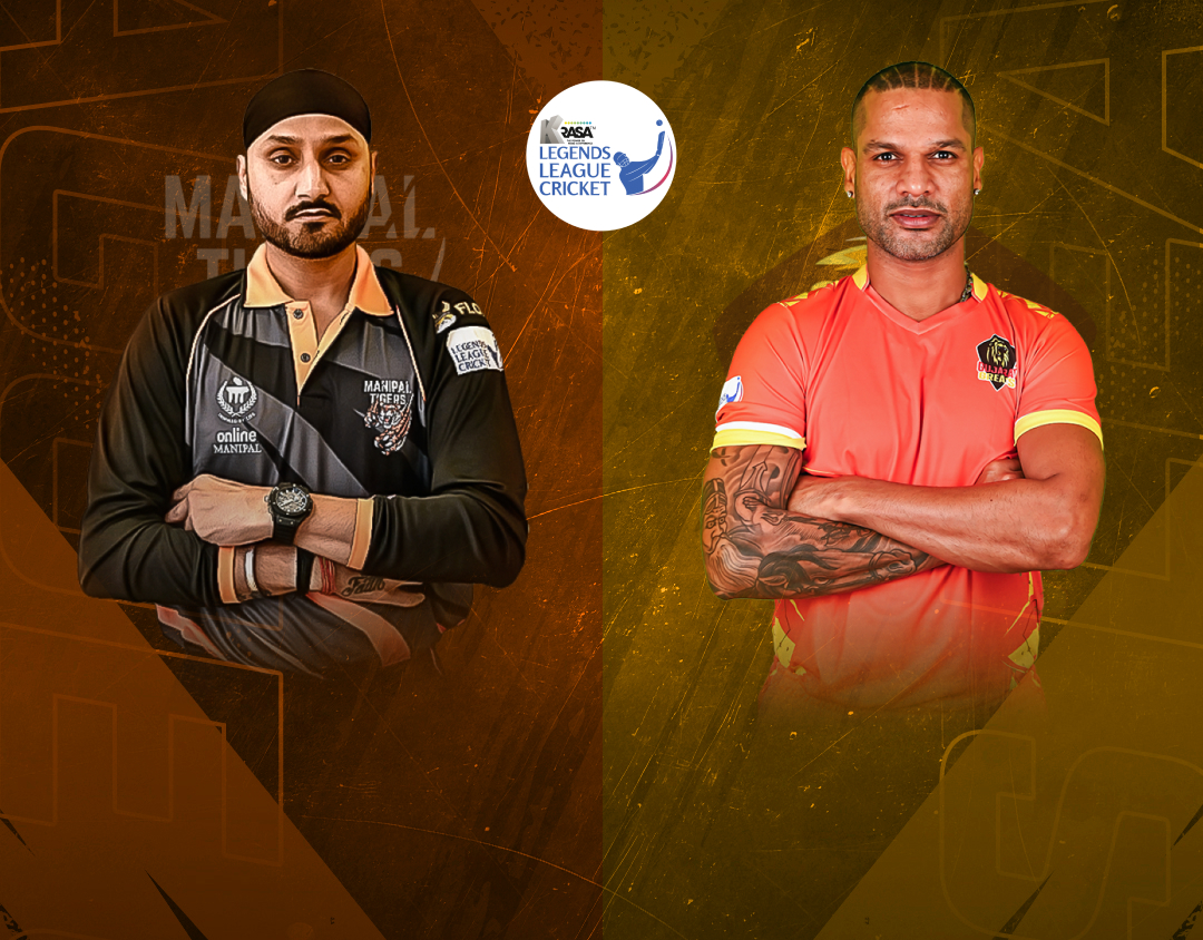 Match 15 of legends league cricket, 2024: manipal tigers vs gujarat greats banner