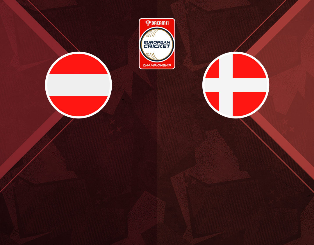 Match #72 of dream11 european cricket championship, 2024: denmark vs austria banner