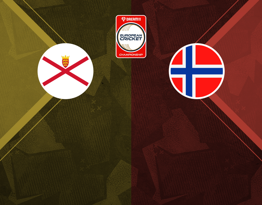 Match #92 of dream11 european cricket championship, 2024: jersey vs norway banner
