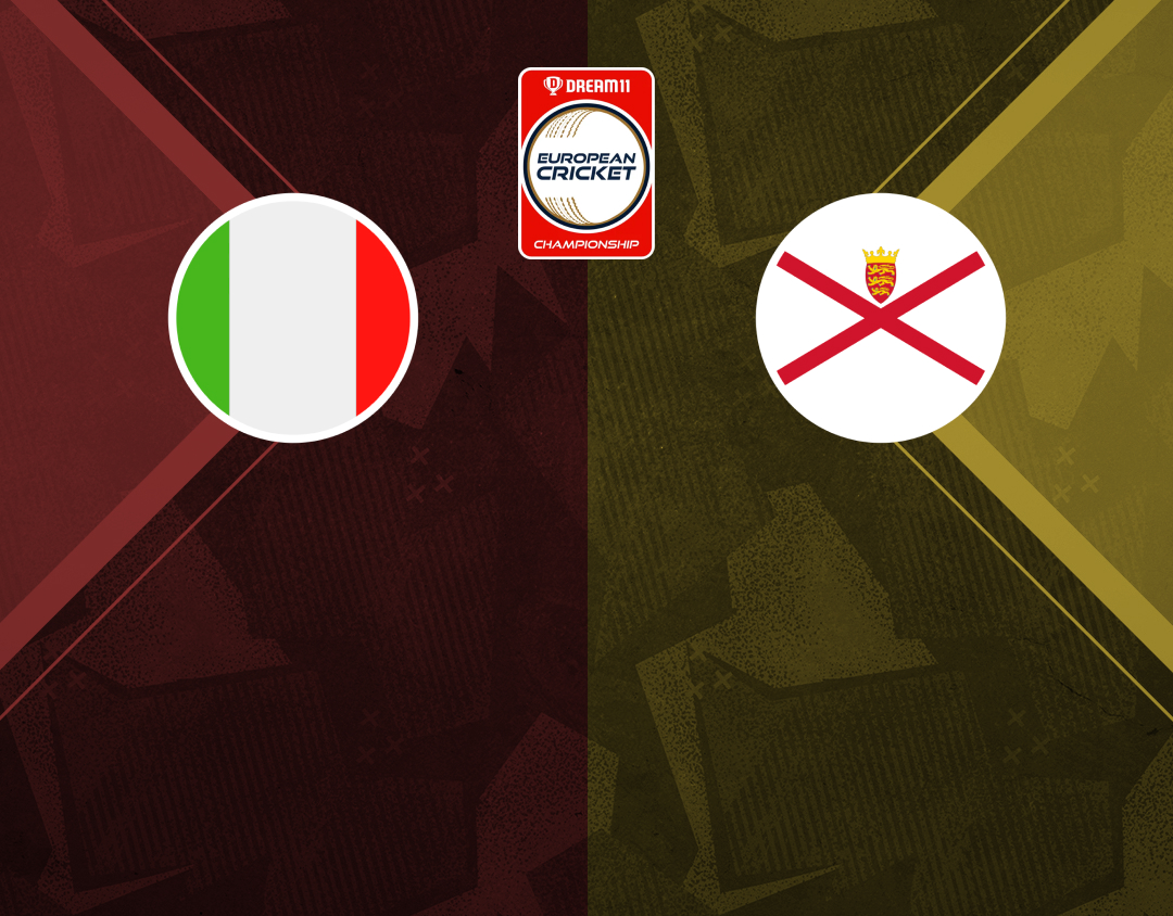 Match #94 of dream11 european cricket championship, 2024: italy vs jersey banner