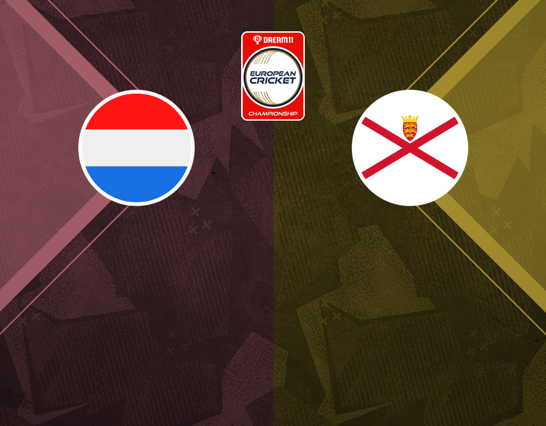 Match #97 of dream11 european cricket championship, 2024: netherlands xi vs jersey banner
