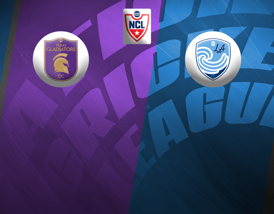 Match #4 of national cricket league, 2024: texas gladiators cc vs los angeles waves cc banner