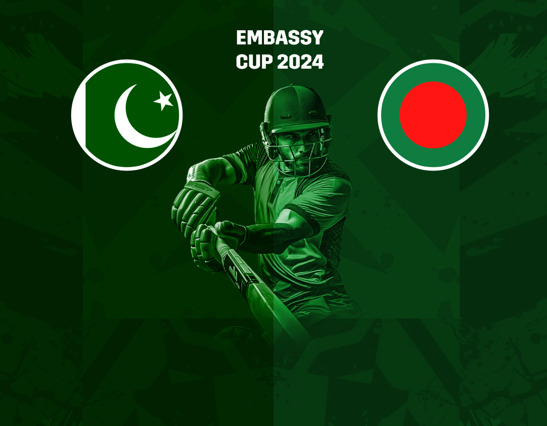 Group b - match 1 of embassy cup, 2024: pakistan embassy xi vs bangladesh embassy xi banner