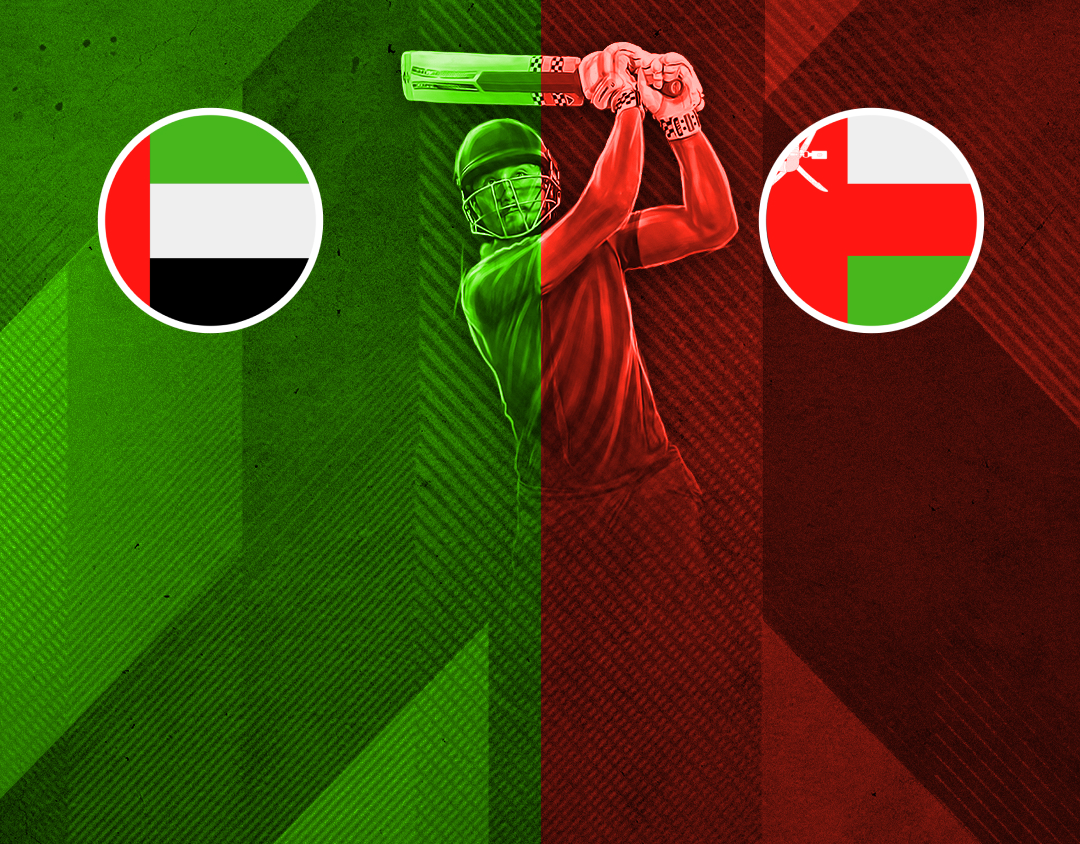 Match 46 of icc cwc league 2, 2023-27: united arab emirates vs oman banner