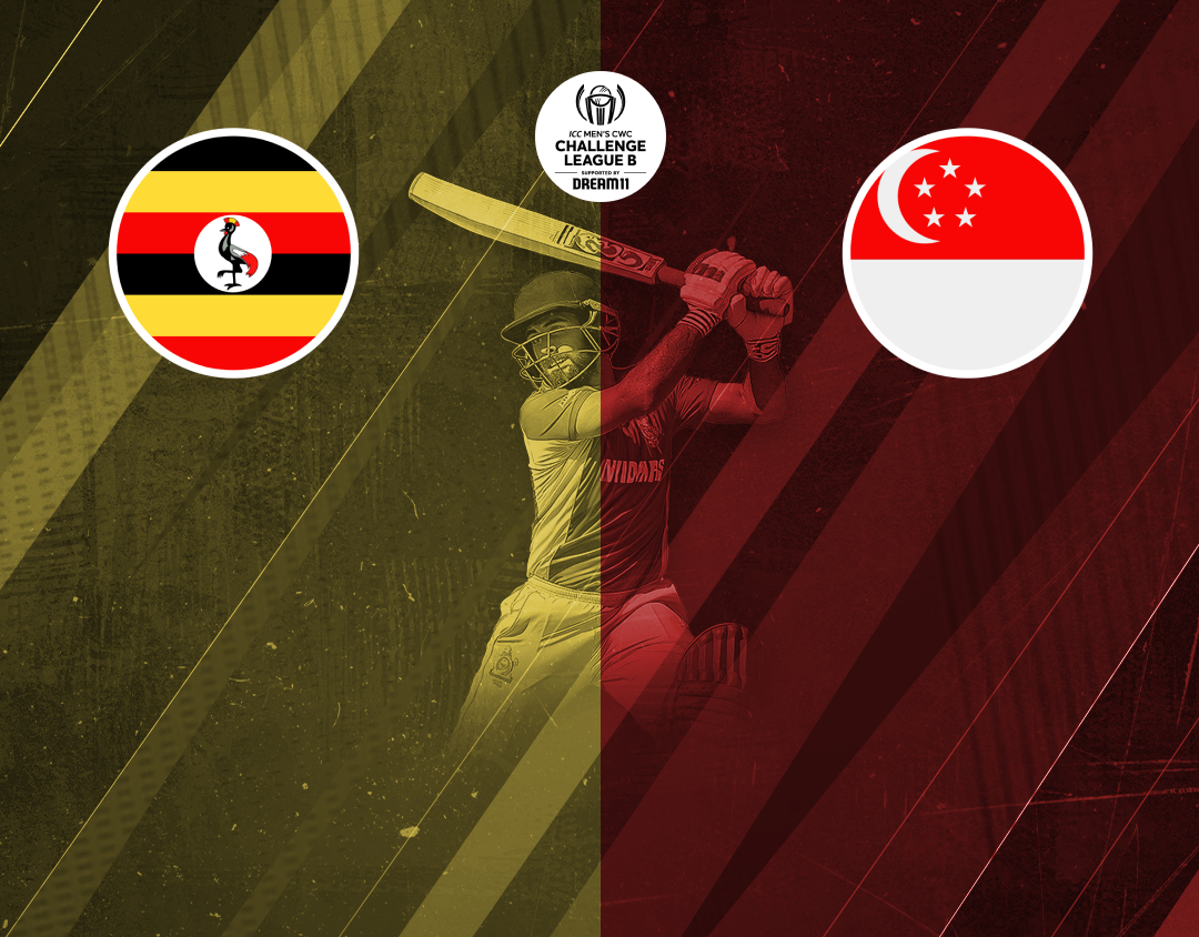 Match 1 of icc cwc challenge league b, 2024-26: uganda vs singapore banner