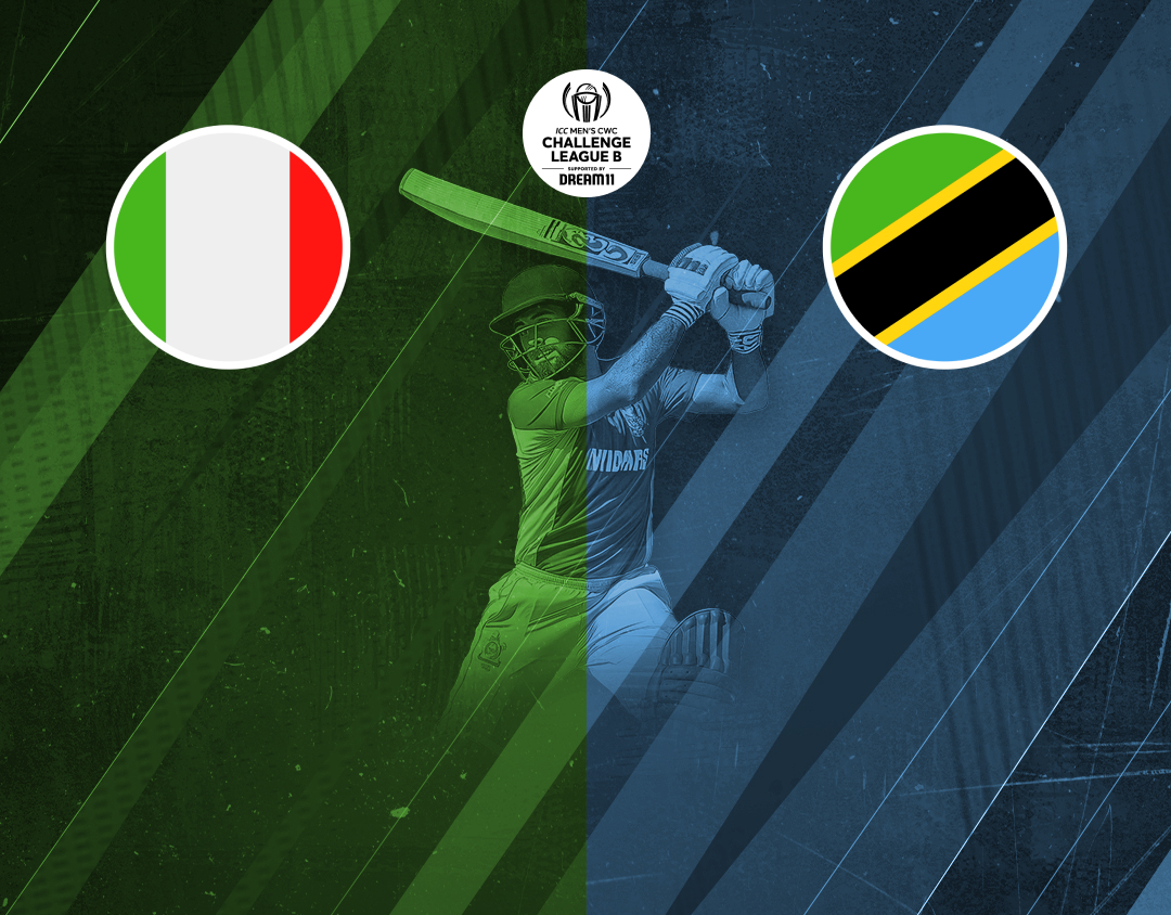Match 3 of icc cwc challenge league b, 2024-26: italy vs tanzania banner
