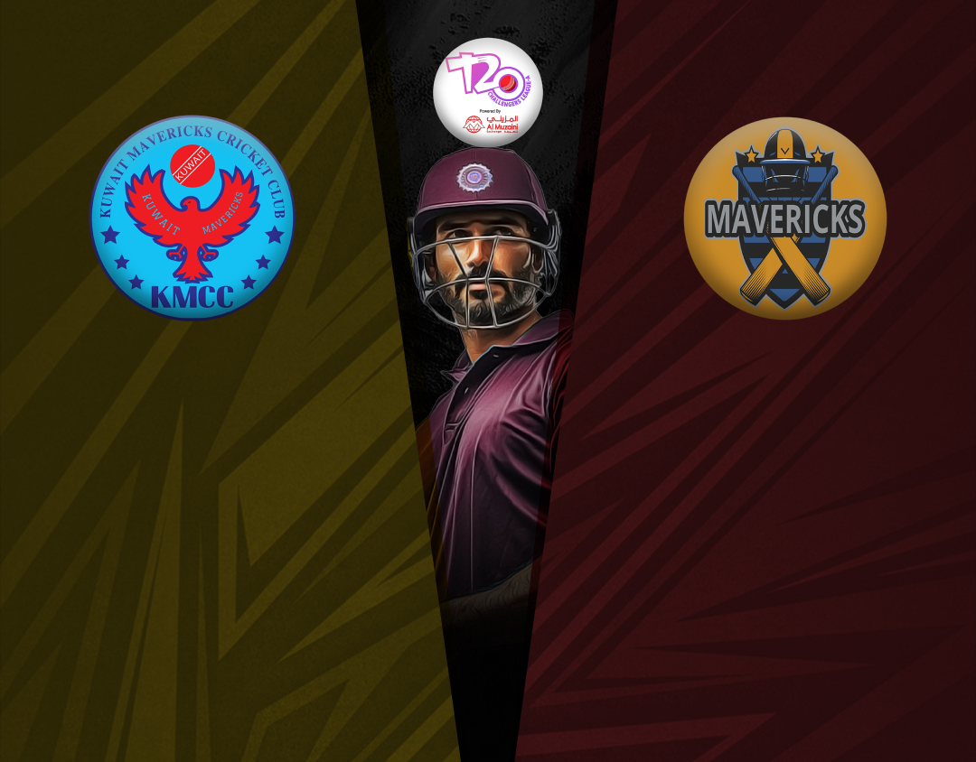 Match 23 of kcc t20 challengers a league, 2024-25: kuwait mavericks vs cyro maviricks banner