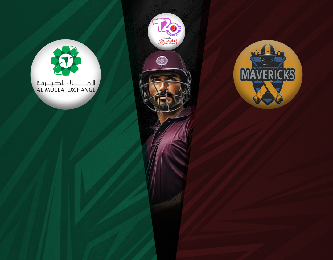 Match 27 of kcc t20 challengers a league, 2024-25: al mulla exchange vs cyro maviricks banner