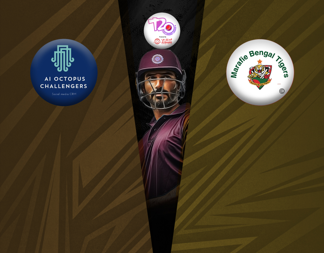 Match 32 of kcc t20 challengers a league, 2024-25: ai octopus challengers vs marafie bengal tigers banner