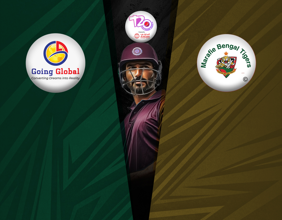 Match 50 of kcc t20 challengers a league, 2024-25: going global vs marafie bengal tigers banner