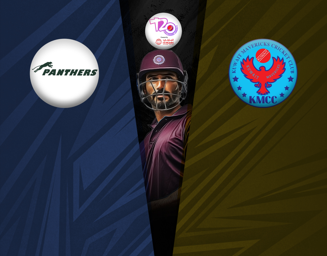 Match 56 of kcc t20 challengers a league, 2024-25: ace krm panthers vs kuwait mavericks banner