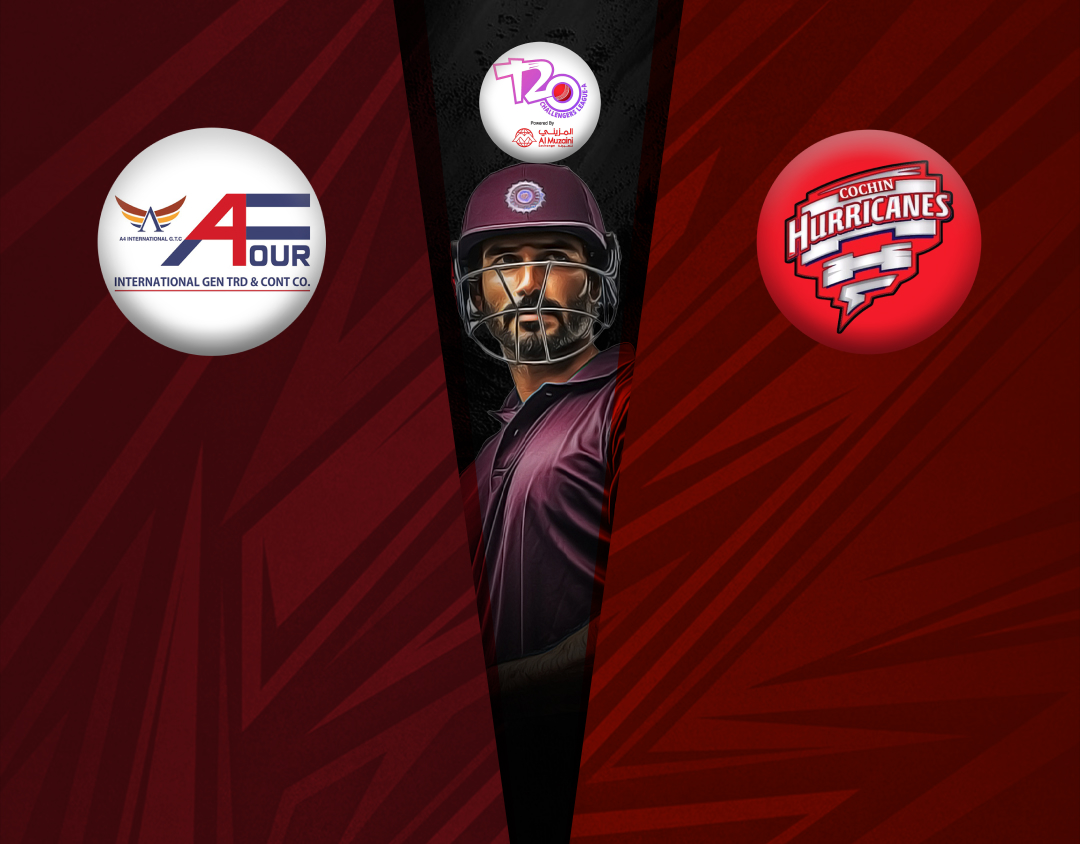 Match 46 of kcc t20 challengers a league, 2024-25: a four cc vs cochin hurricanes banner