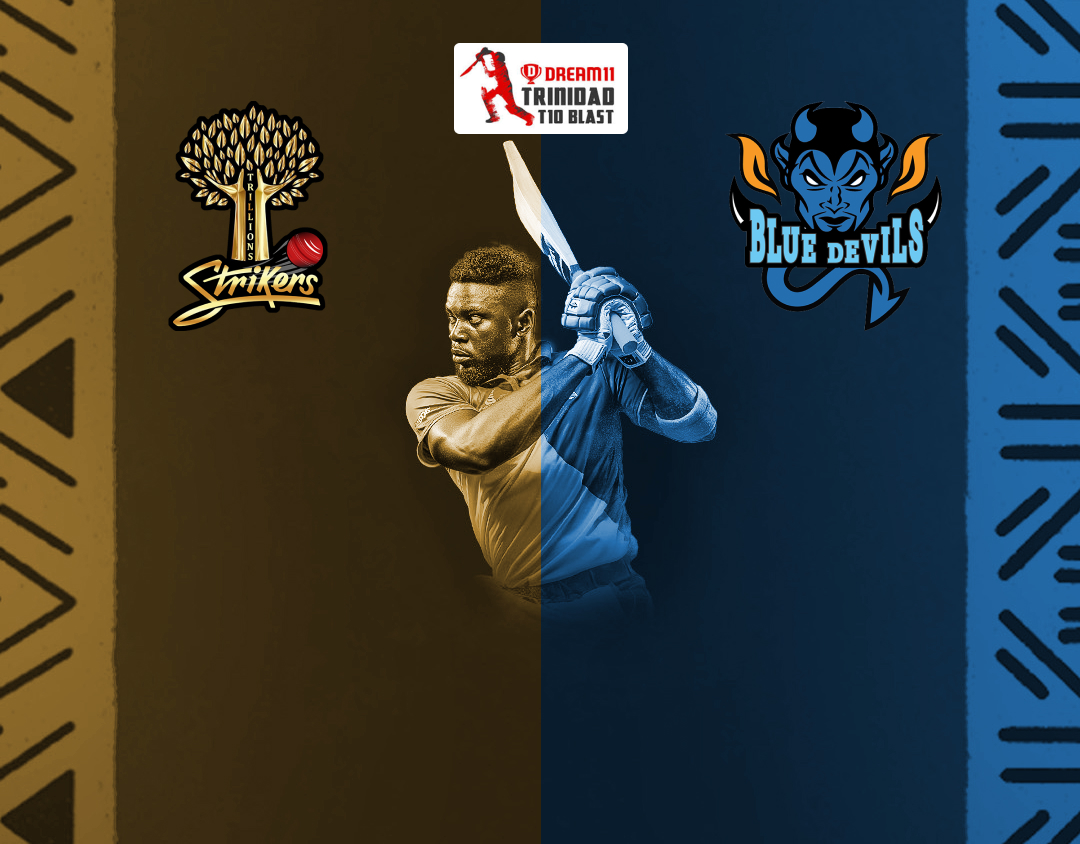 Match 1 of dream11 trinidad t10 blast, 6th edition, 2024: trillions system ltd strikers vs blue devils banner