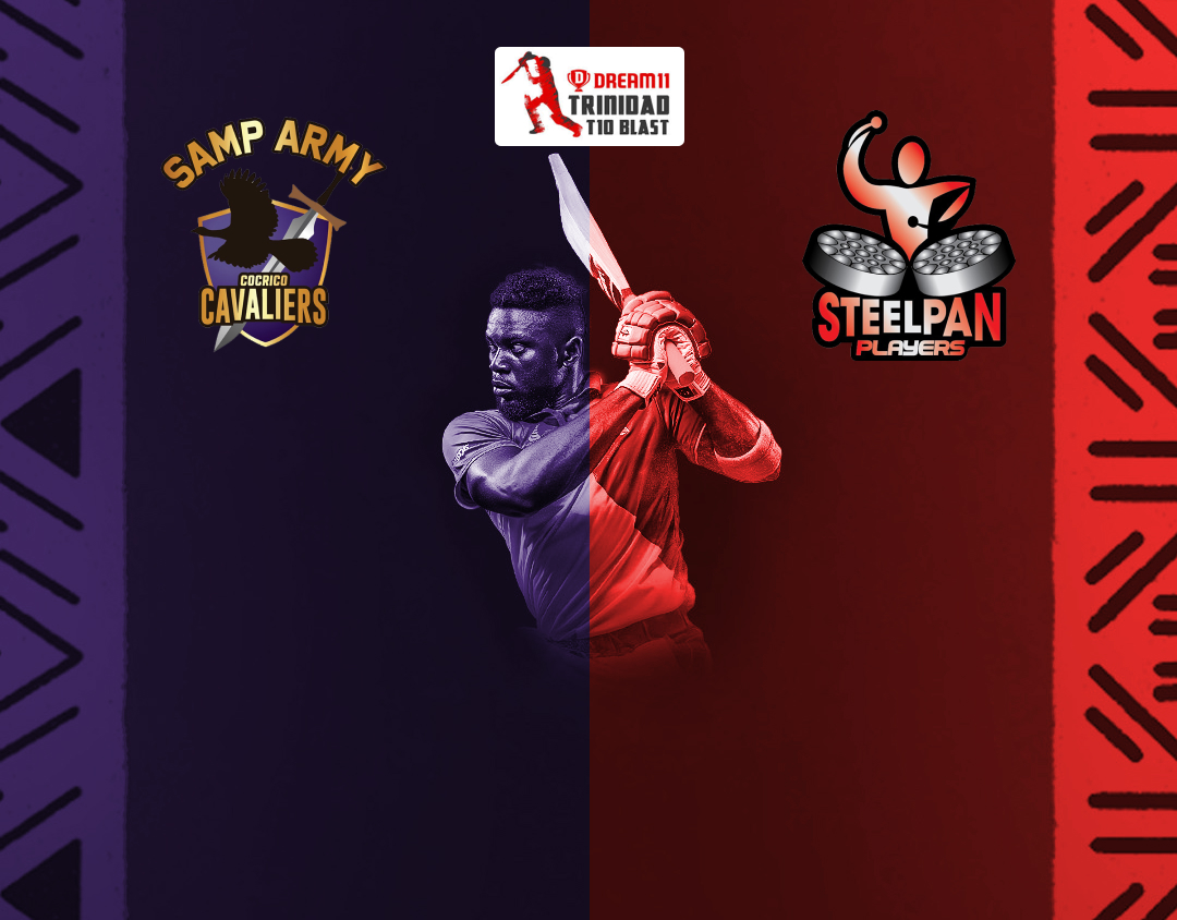 Match 2 of dream11 trinidad t10 blast, 6th edition, 2024: samp army cocrico cavaliers vs woodland steelpan players banner