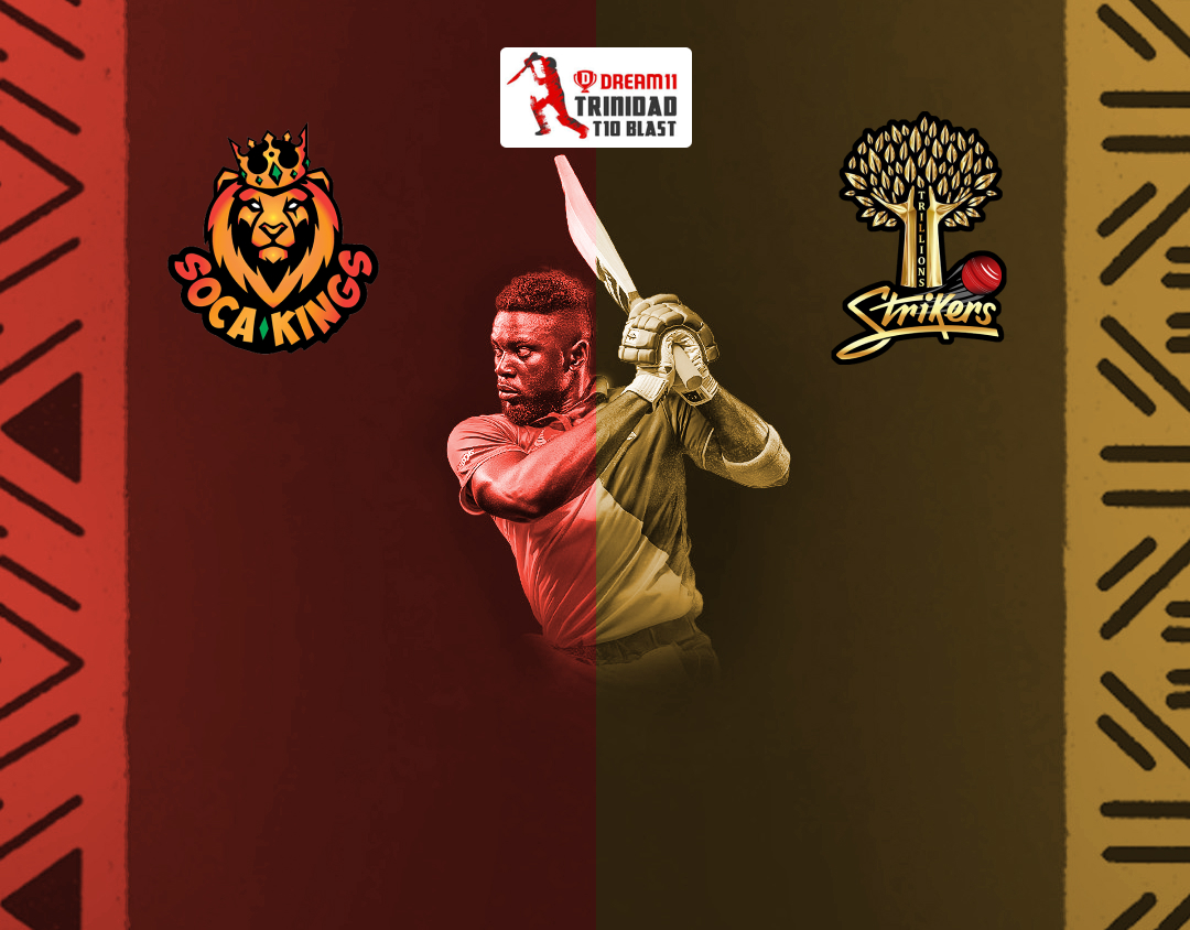 Match 9 of dream11 trinidad t10 blast, 6th edition, 2024: soca kings vs trillions system ltd strikers banner