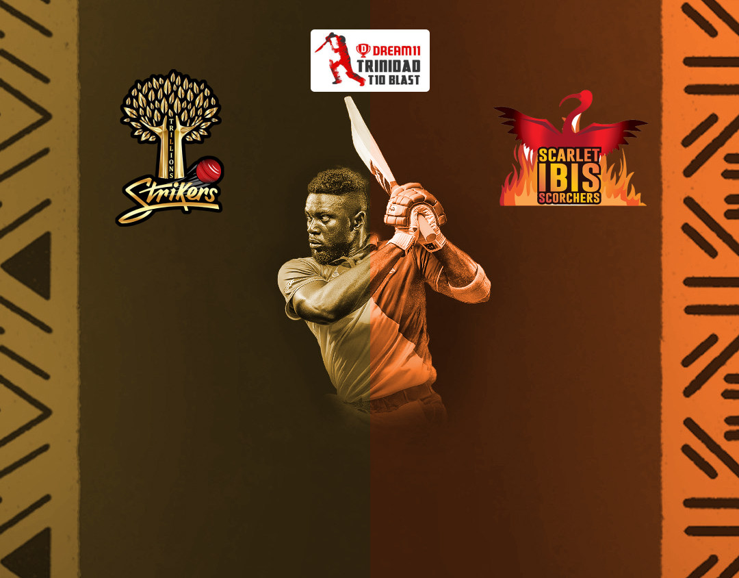 Match 19 of dream11 trinidad t10 blast, 6th edition, 2024: trillions system ltd strikers vs scarlet ibis scorchers banner