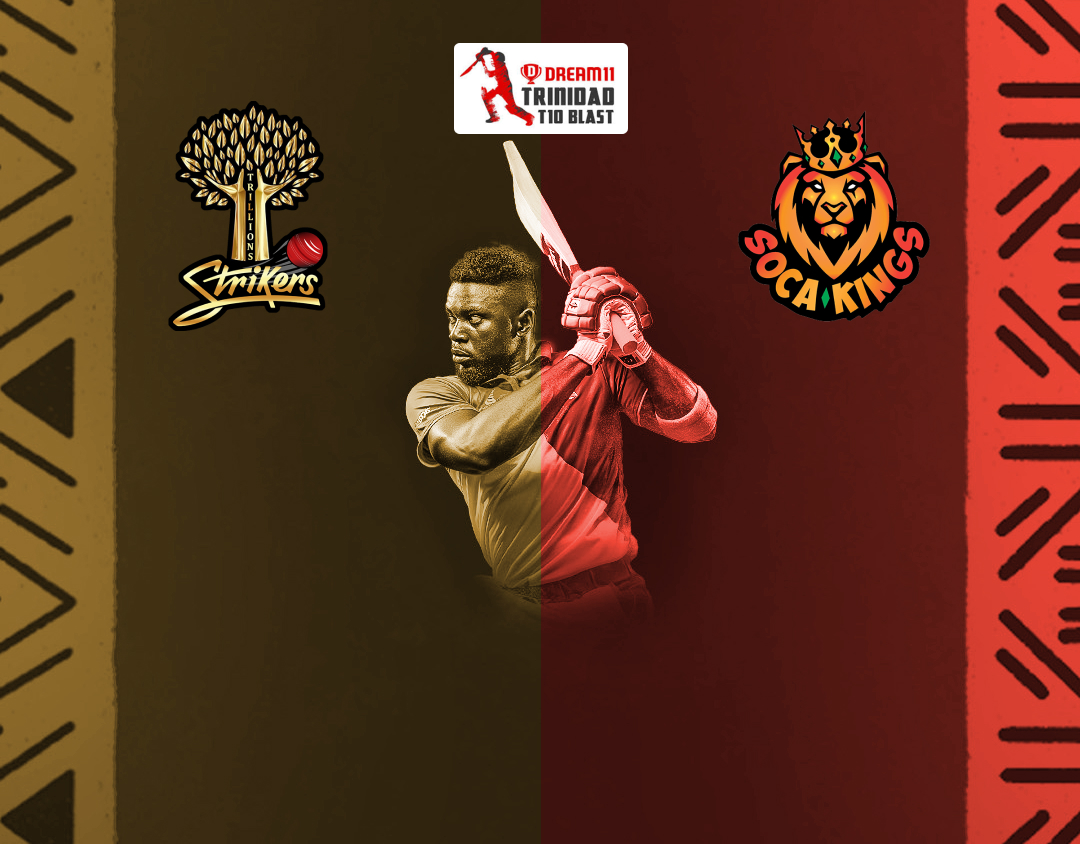 Match 21 of dream11 trinidad t10 blast, 6th edition, 2024: trillions system ltd strikers vs soca kings banner