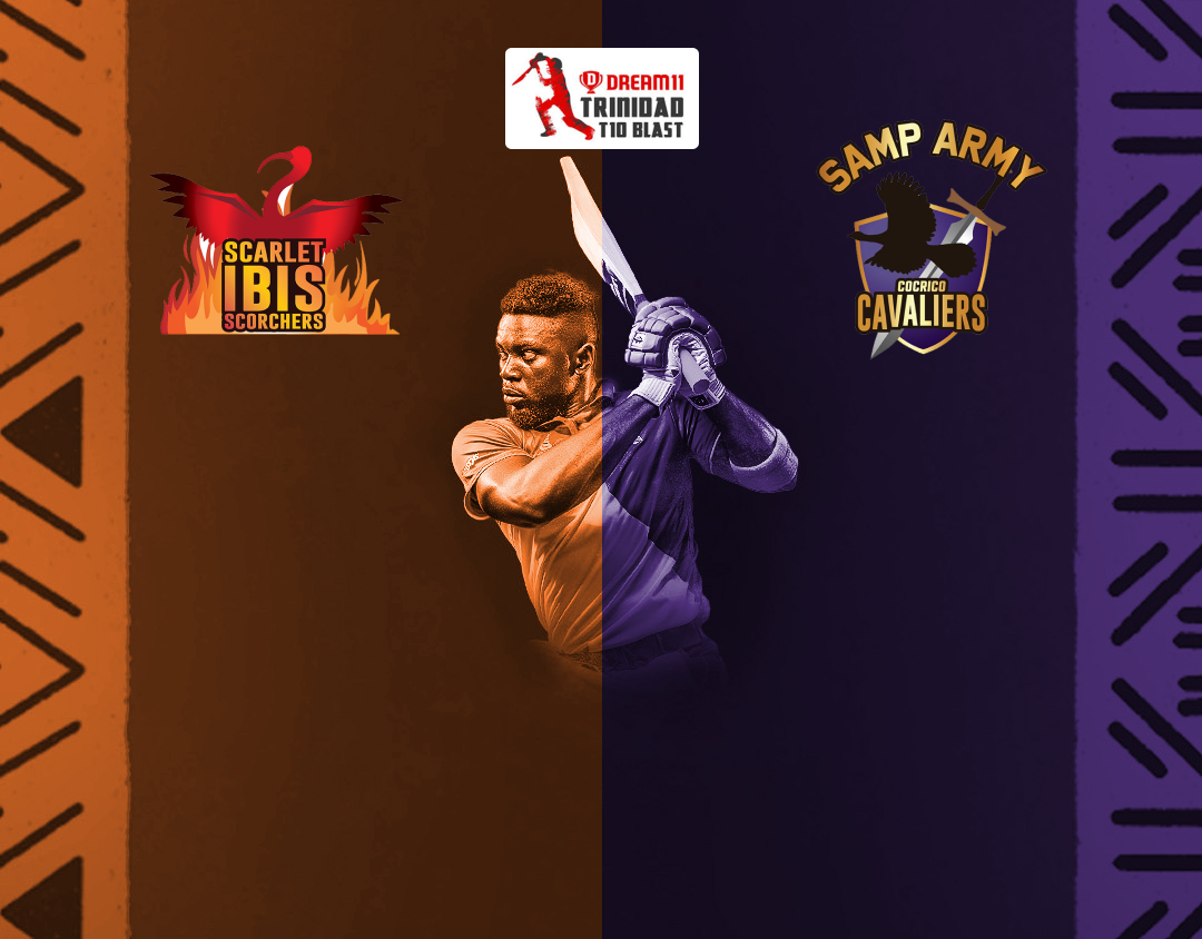 Match 24 of dream11 trinidad t10 blast, 6th edition, 2024: scarlet ibis scorchers vs samp army cocrico cavaliers banner