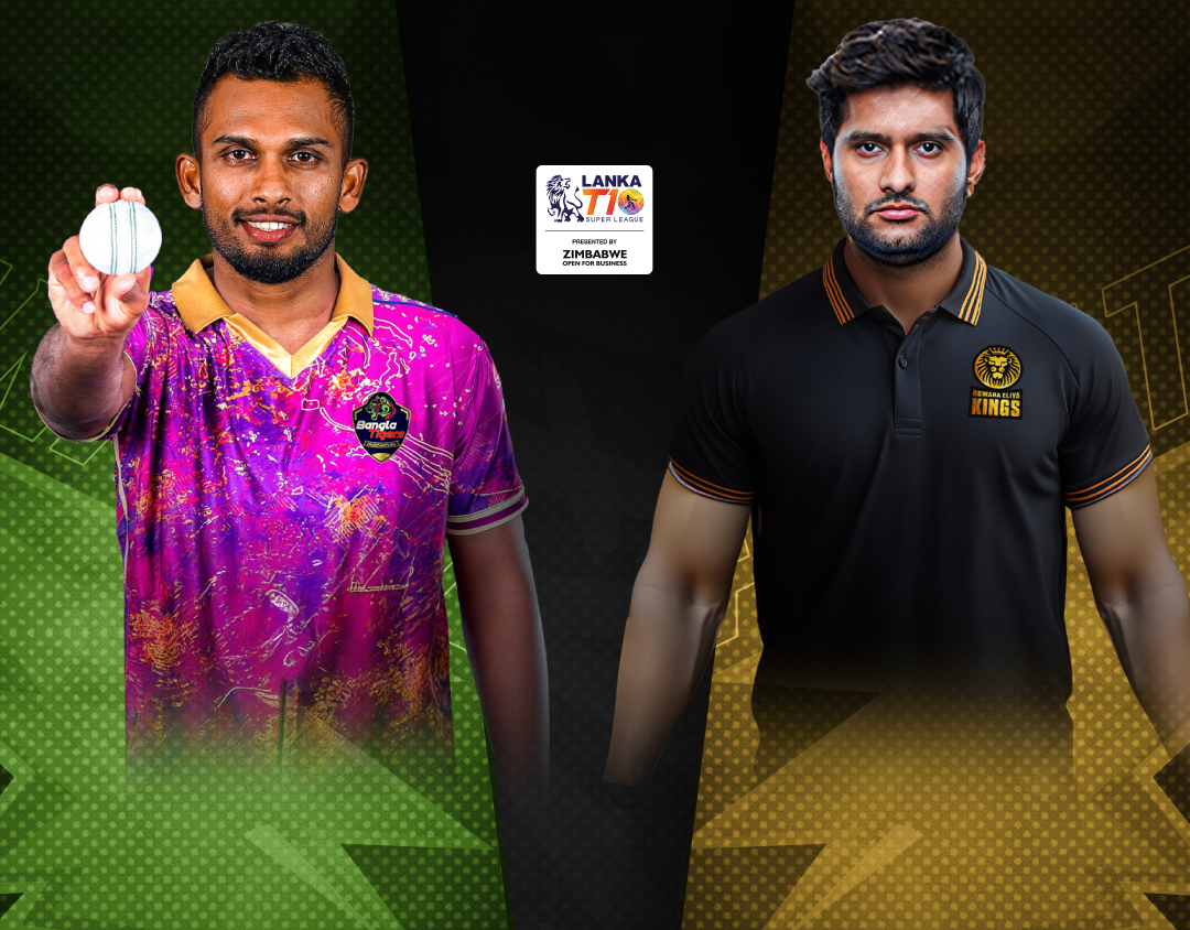 Match 12 of lanka t10 super league, 2024: hambantota bangla tigers vs nuwara eliya kings banner
