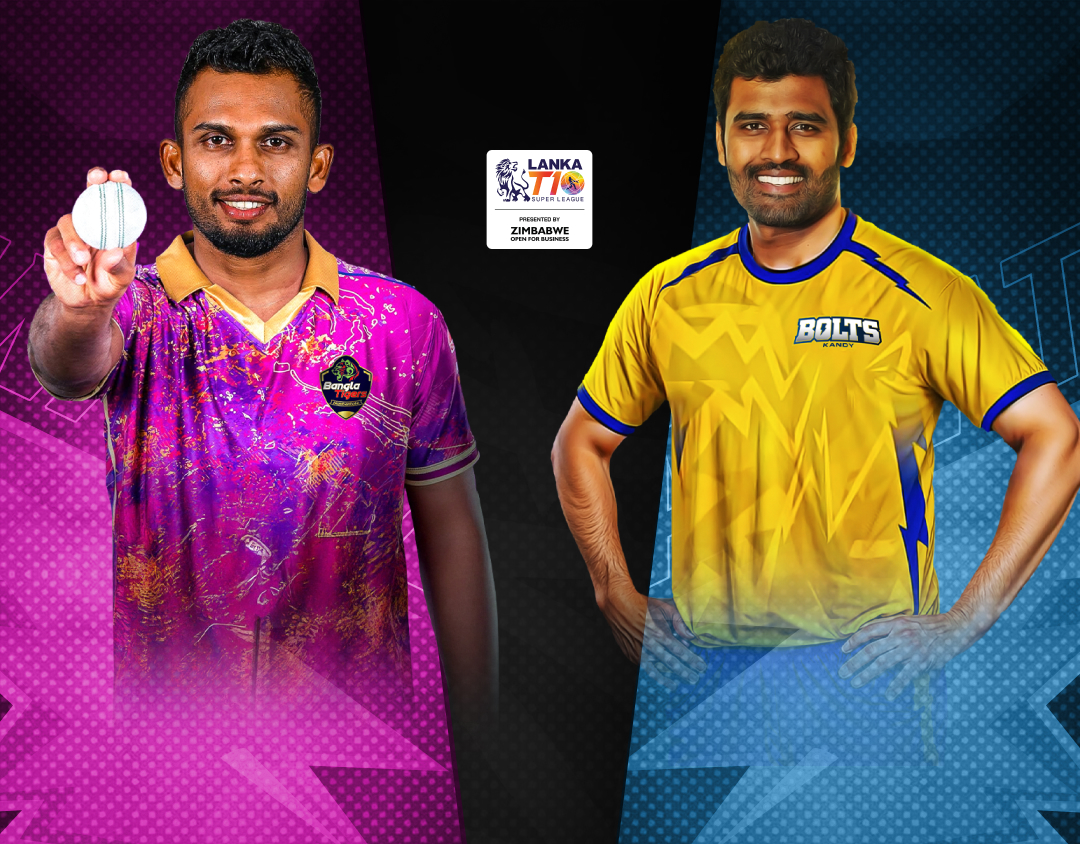 Match 13 of lanka t10 super league, 2024: hambantota bangla tigers vs kandy bolts banner