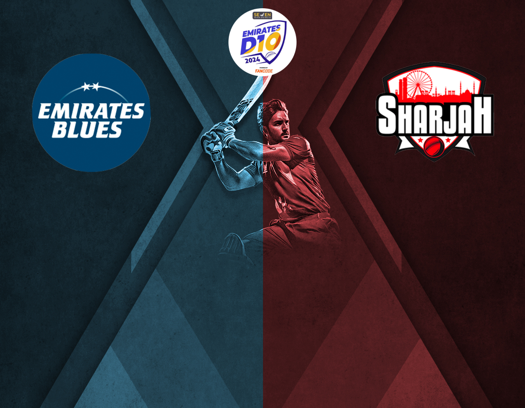 Match 27 of emirates d10 2024: emirates blues vs sharjah banner