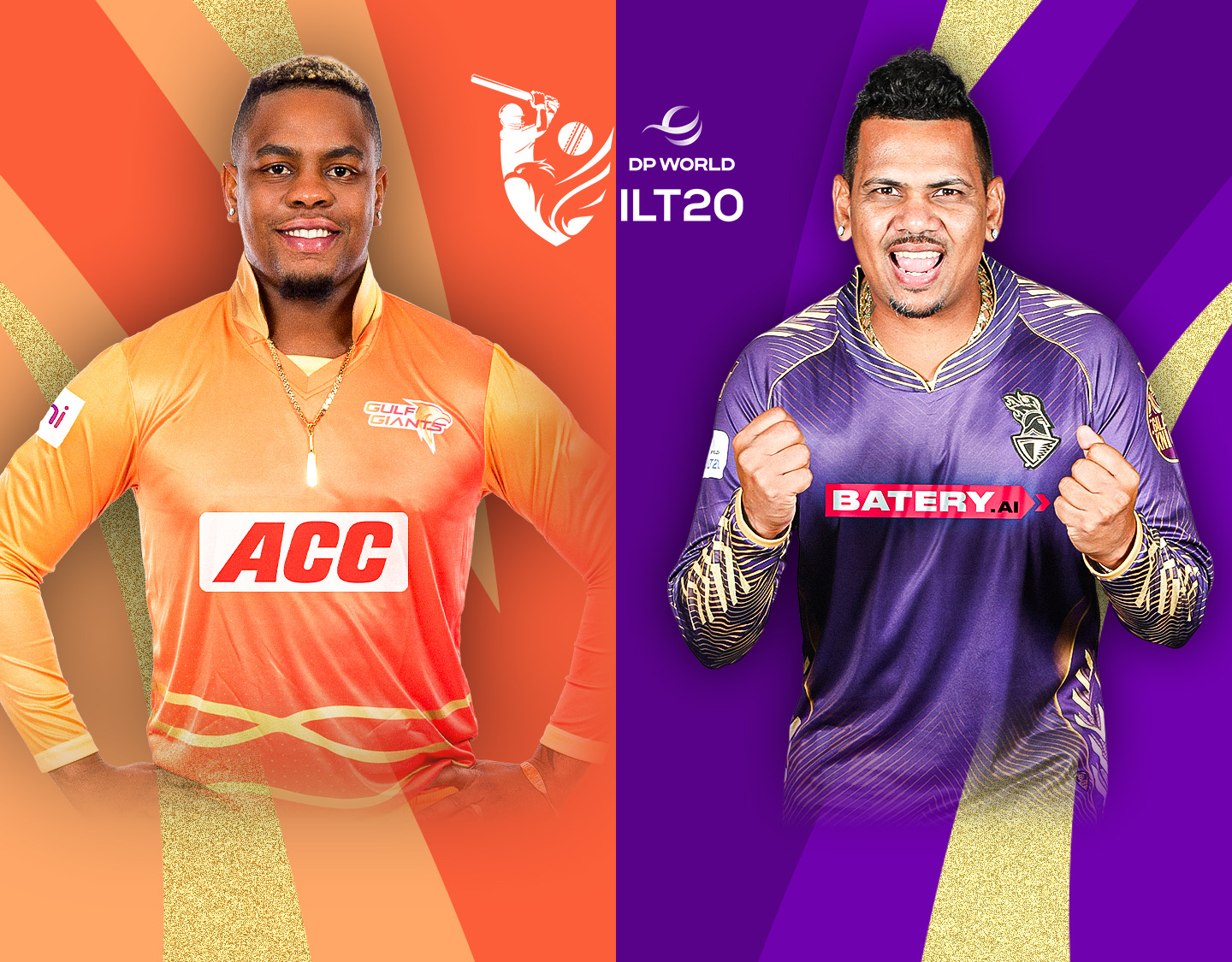 Match 12 of dp world international league t20, 2025: gulf giants vs abu dhabi knight riders banner