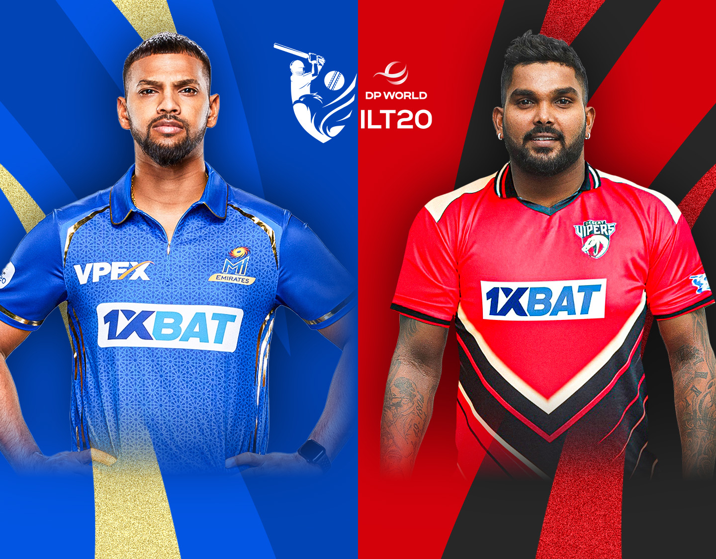 Match 22 of dp world international league t20, 2025: mi emirates vs desert vipers banner