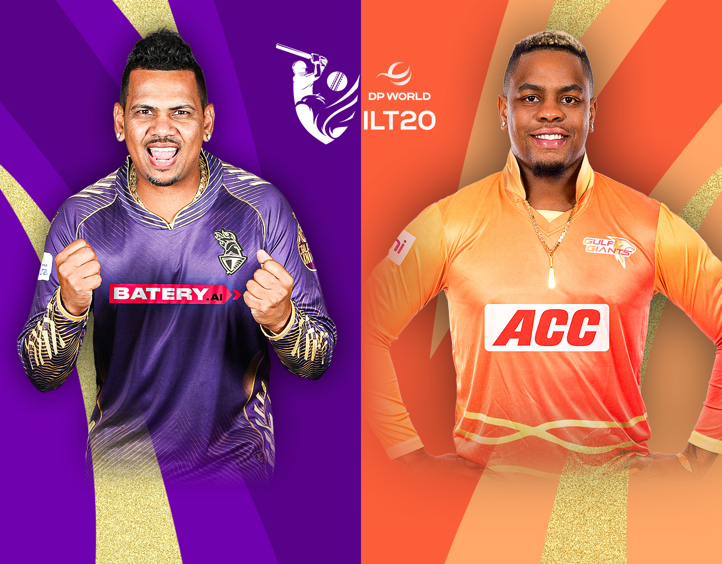 Match 27 of dp world international league t20, 2025: abu dhabi knight riders vs gulf giants banner