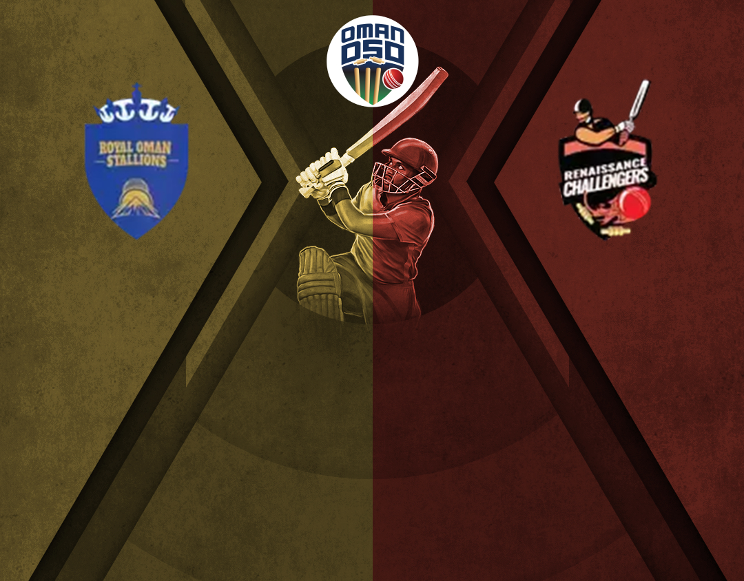 Match 10 of oman d50 league, 2025: royal oman stallions vs renaissance challengers banner