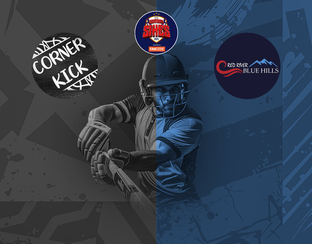 Match 6 of guwahati sixes tournament, 2025: corner kick vs red river blue hill banner