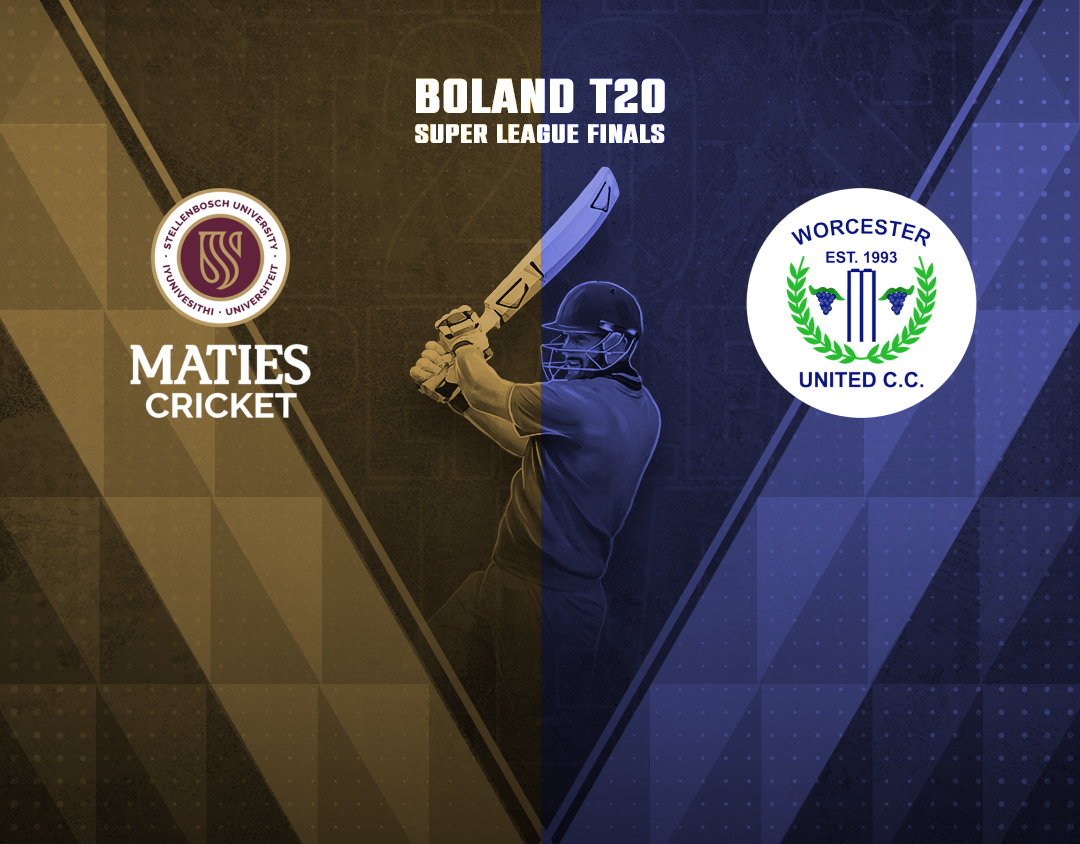 Match 5 of boland t20 super league finals, 2025: maties cricket club vs worcester united banner