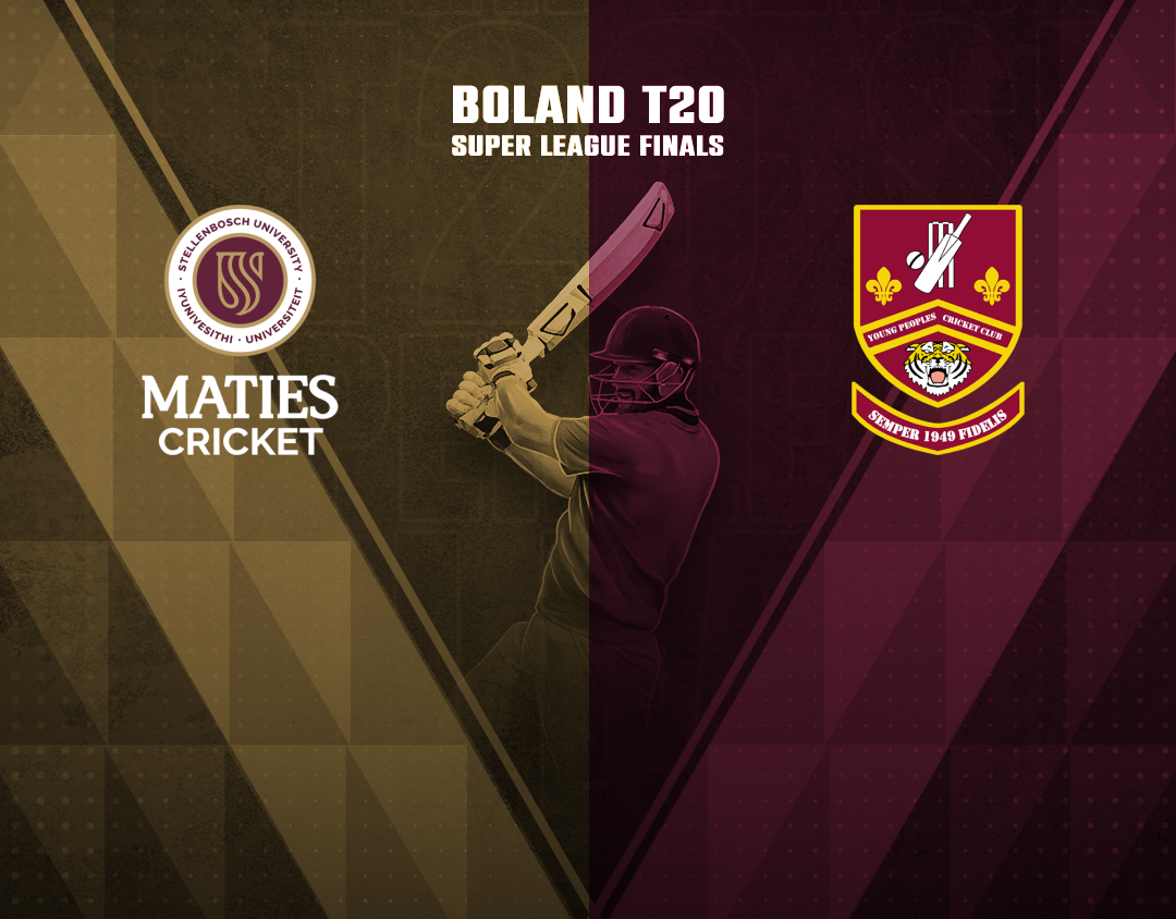 Match 20 of boland t20 super league finals, 2025: maties cricket club vs giflo young peoples cc banner