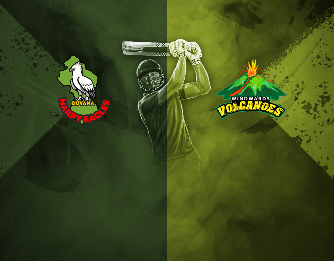  Of west indies championship, 2025: guyana harpy eagles vs windward islands volcanoes banner