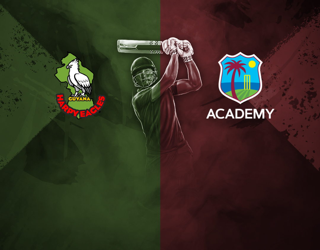 Match 12 of west indies championship, 2025: guyana harpy eagles vs west indies academy banner