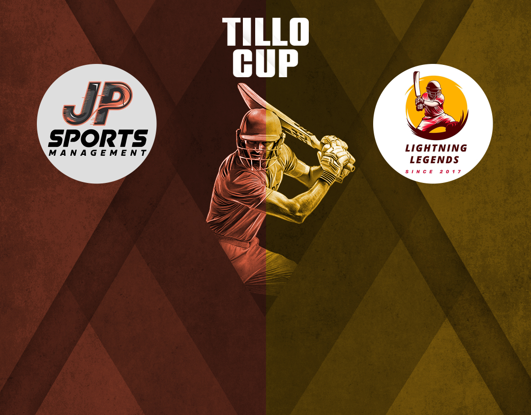 Match 2 of tillo cup, 2025: jp sports vs lightning legends banner