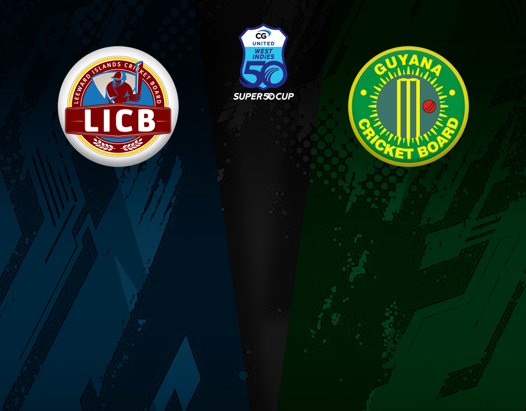 Match #8 of cg united women's super50 cup, 2025: leeward islands women vs guyana women banner