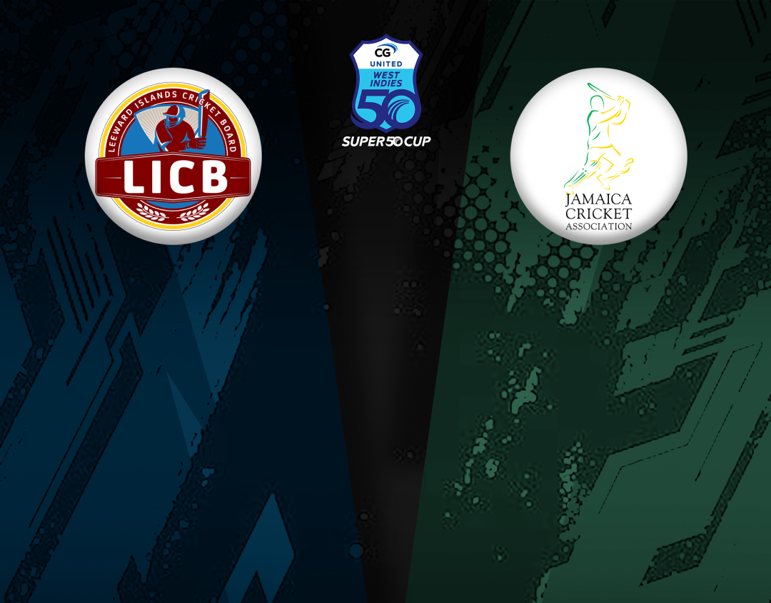 Match #10 of cg united women's super50 cup, 2025: leeward islands women vs jamaica women banner