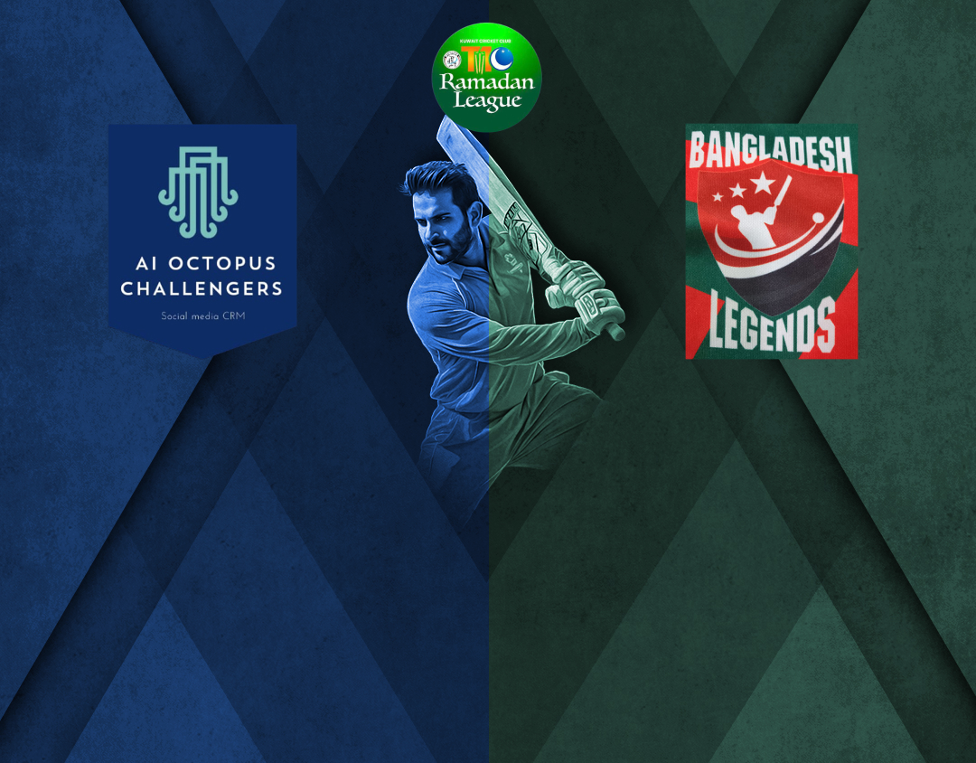 Match 34 of kcc t10 anjum raza shah ramadan trophy, 2025: ai octopus challengers vs bangladesh legends banner