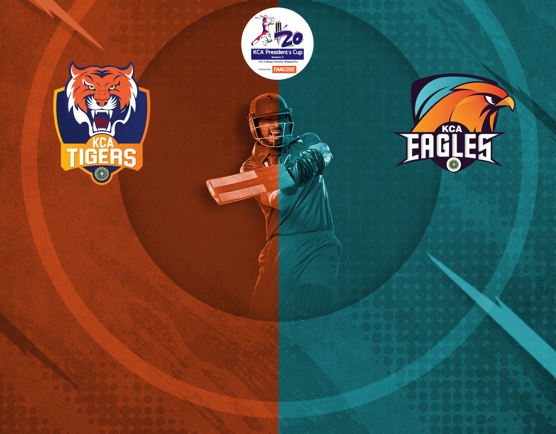 Match 10 of kca presidents cup t20, 2025: kca tigers vs kca eagles banner