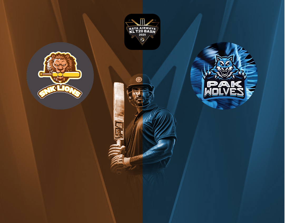 Match 2 of kl t20 bash, 2025: snk lions, malaysia vs pak wolves banner