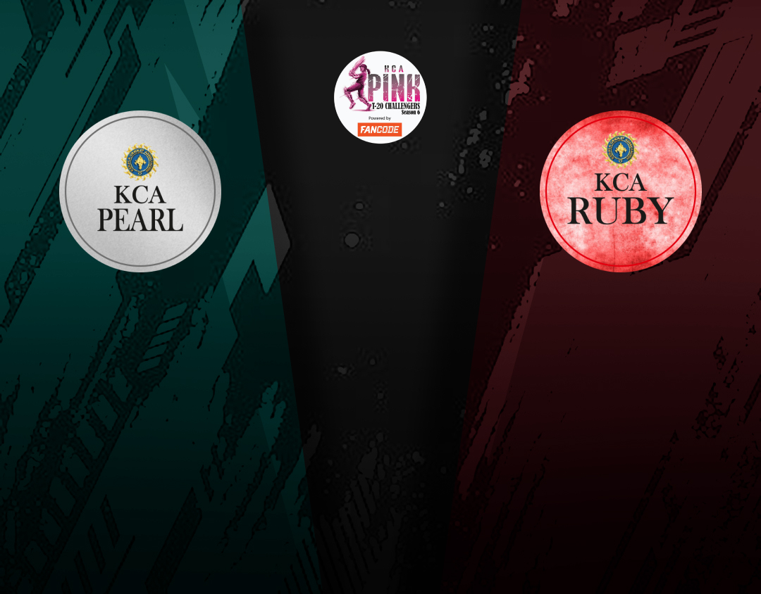 Match 1 of kca tcm pink t20 challengers, 2025: kca pearl vs kca ruby banner