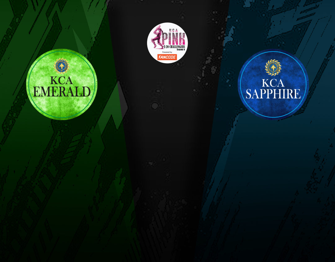 Match 3 of kca tcm pink t20 challengers, 2025: kca emerald vs kca sapphire banner