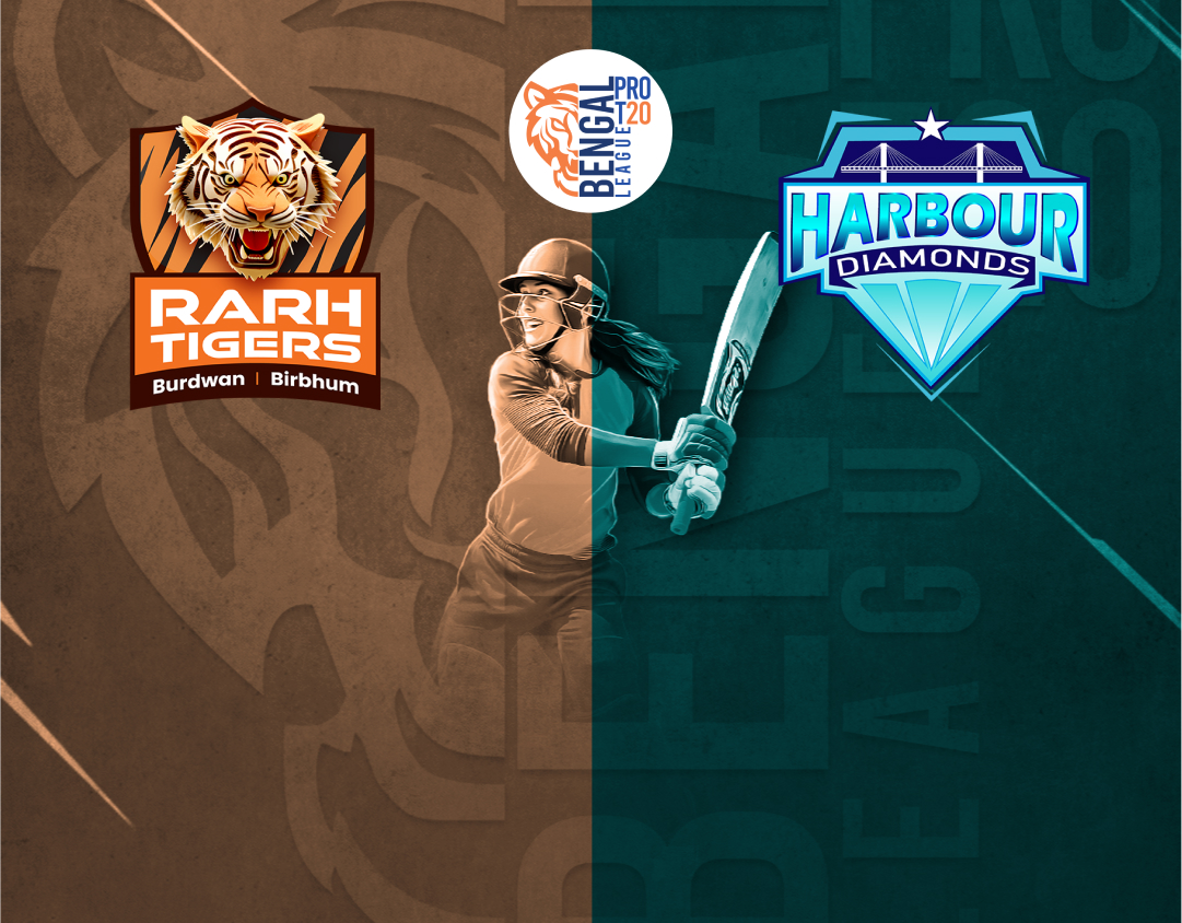 Match 15 of bengal women's pro t20 league, 2025: shrachi rarh tigers womens vs harbour diamonds womens banner